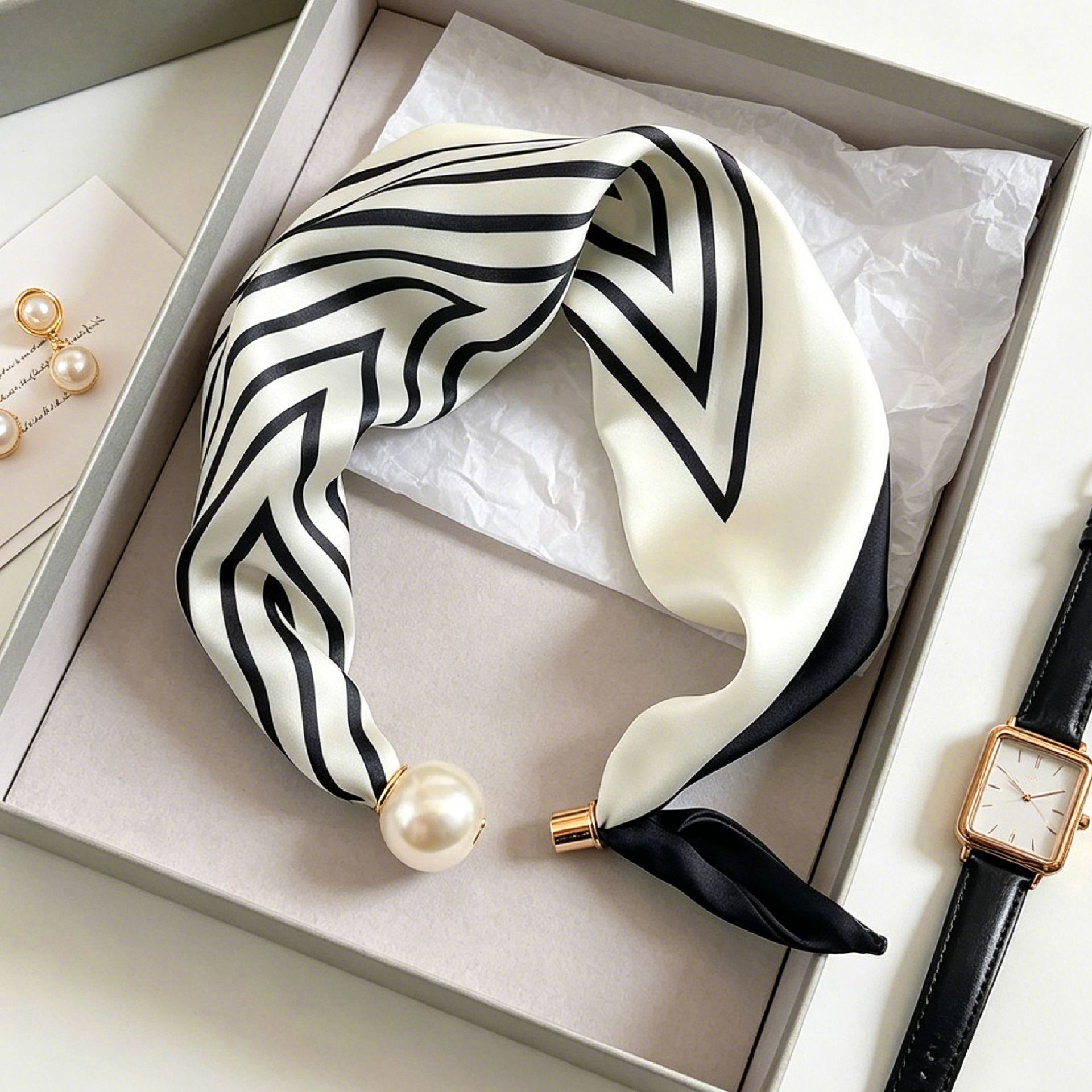 Elegant Chic Pearl Stripe Scar - Ascot Neck Scarf review and price