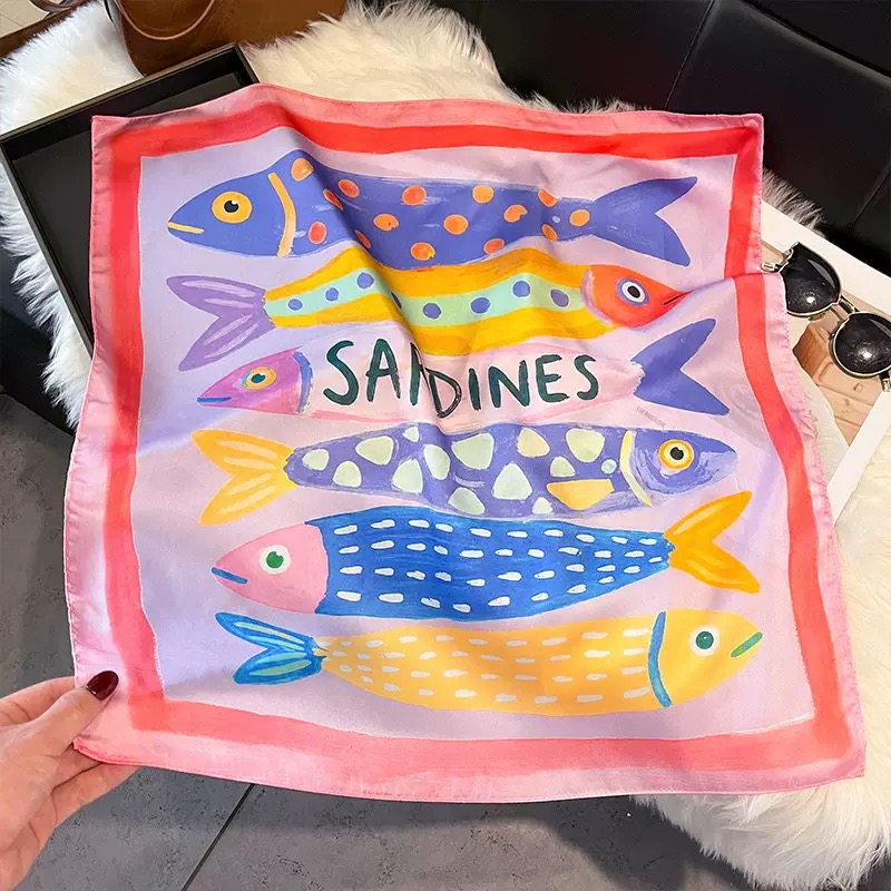 Fashion Fish Pattern Square Si - Ascot Neck Scarf review and price